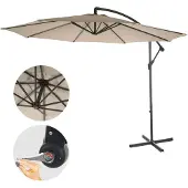 MCW Acerra zweefparasol, parasol, Ø 3m kantelbaar, polyester/staal 11kg ~ zand-beige zonder voet