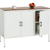 Mendler Ladekast -L84, buffetkast dressoir, 3 deuren metaal 90x120x40cm, gemelamineerd ~ wit