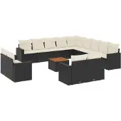 vidaXL 14-delige Loungeset met kussens poly rattan zwart