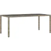 Syfax Tuintafel met glazen blad 190x90x75 cm poly rattan grijs