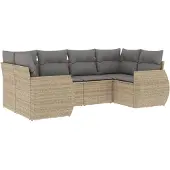 vidaXL 6-delige Loungeset met kussens poly rattan beige