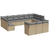 vidaXL 13-delige Loungeset met kussens poly rattan beige
