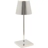 Zafferano Poldina mini-acculamp binnenkant glanzend chroom mini, dimbaar, chroom / zilver, Woon-/ Eetkamer, Aluminium, Modern