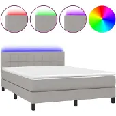 Syfax Boxspring met matras en LED stof lichtgrijs 140x200 cm