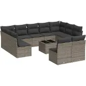 vidaXL 12-delige Loungeset met kussens poly rattan grijs
