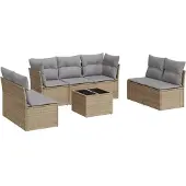vidaXL 8-delige Loungeset met kussens poly rattan beige