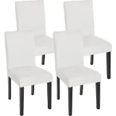 Mendler Set van 4 eetkamerstoelen Keukenstoel Littau ~ kunstleer, mat wit, donkere poten