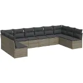 vidaXL 10-delige Loungeset met kussens poly rattan grijs
