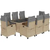 vidaXL 9-delige Tuinset met kussens poly rattan gemengd beige