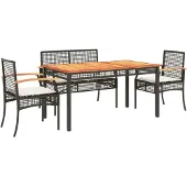 vidaXL 5-delige Tuinset met kussens poly rattan zwart