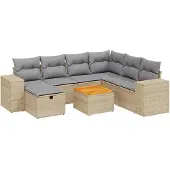 vidaXL 8-delige Loungeset met kussens poly rattan gemengd beige