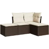 vidaXL 4-delige Loungeset met kussens poly rattan bruin