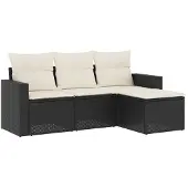 vidaXL 4-delige Loungeset met kussens poly rattan zwart