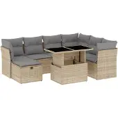 vidaXL 8-delige Loungeset met kussens poly rattan beige