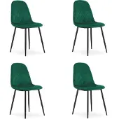 Leobert ASTI Velvet Design Stoelen – Set van 4 – Donkergroen Fluweel – Zwarte Metalen Poten – Modern & Ergonomisch – Max. 120 kg