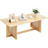 Vevor Rotan Salontafel Rechthoekige Salontafel Gemaakt van Gevlochten Rotanhout met Rubberhouten Tafelblad