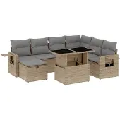 vidaXL 8-delige Loungeset met kussens poly rattan beige