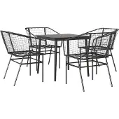 vidaXL 5-delige Tuinset poly rattan glas zwart