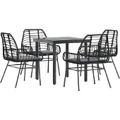 Syfax 5-delige Tuinset met kussens poly rattan glas zwart
