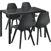 En.casa Eethoek Delft glazen eettafel met 4 stoelen zwart