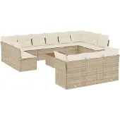 vidaXL 14-delige Loungeset met kussens poly rattan beige