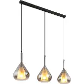 Globo Lighting hanglamp, metalen behuizing, mat zwart, rookkleurig glas, PVC-kabel, zwart, verstelbare hoogte, afmetingen: 900x200x1400 mm, exclusief 3x E27 lampen, 60W, 230V