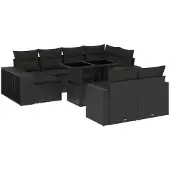 vidaXL 11-delige Loungeset met kussens poly rattan zwart