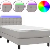 Syfax Boxspring met matras en LED stof lichtgrijs 90x200 cm