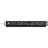 Brennenstuhl 1156057984 Premium Web-Line Internet 19" PDU | Server Stekkerdoos | 16A met 4x Type F Stopcontacten | Main-Follow Functie | LAN Stopcontact | 3 meter