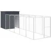 vidaXL Hondenhok met ren 165x659x181 cm gegalvaniseerd staal antraciet