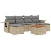 vidaXL 7-delige Loungeset met kussens poly rattan gemengd beige