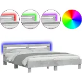 vidaXL Bedframe met hoofdeinde en LED-licht betongrijs 180x200 cm