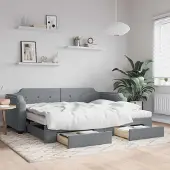 Prolenta Maison Exclusive - Uittrekbaar dagbed met lades, lichtgrijs, 80x200 cm, gestoffeerd