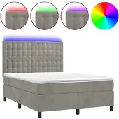 Syfax Boxspring met matras en LED fluweel lichtgrijs 140x200 cm