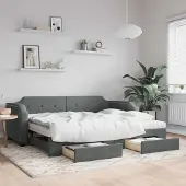 Prolenta Maison Exclusive - Uittrekbaar dagbed met lades, donkergrijs, 100x200 cm, stof