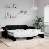 Prolenta Maison Exclusive - Uittrekbaar dagbed met matrassen, zwart, 90x200 cm, stof