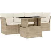 vidaXL 5-delige Loungeset met kussens poly rattan beige