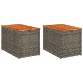 Syfax Tuinbijzettafels 2 st 55x34x37 cm poly rattan en hout grijs