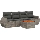 vidaXL 5-delige Loungeset met kussens poly rattan grijs