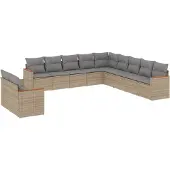 vidaXL 11-delige Loungeset met kussens poly rattan gemengd beige