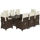 vidaXL 9-delige Tuinset met kussens poly rattan bruin