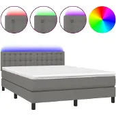 Syfax Boxspring met matras en LED stof donkergrijs 140x200 cm