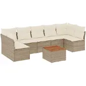 vidaXL 8-delige tuinmeubelset met kussens, beige, van polyrotan