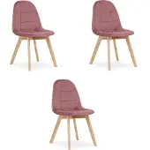 Leobert BORA Eetkamerstoelen – Set van 3 – Donkerroze Velvet – Beukenhouten Poten – Comfortabele en Ergonomische Zitting – Scandinavisch Design – Voor Woonkamer, Keuken, Eetkamer en Slaapkamer