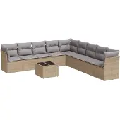 vidaXL 10-delige Loungeset met kussens poly rattan beige