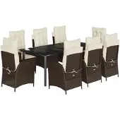 vidaXL 9-delige Tuinset met kussens poly rattan bruin