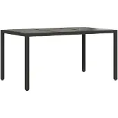 vidaXL Tuintafel met glazen blad 150x90x75 cm poly rattan zwart