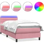 vidaXL Boxspring met matras en LED fluweel roze 90x210 cm