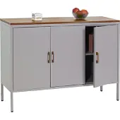 MCW Ladekast -L84, buffetkast dressoir, 3 deuren metaal 90x120x40cm, gemelamineerd ~ grijs