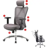Mendler Bureaustoel -J86, bureaustoel, ergonomisch, verstelbare lendensteun 150kg belastbaar ~ zonder voetsteun, grijs